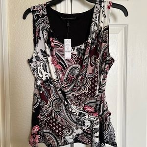 WHBM, top, size M, colors swirls burgundy, pink, black and tan